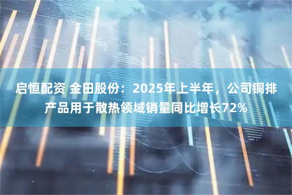 启恒配资 金田股份：2025年上半年，公司铜排产品用于散热领域销量同比增长72%